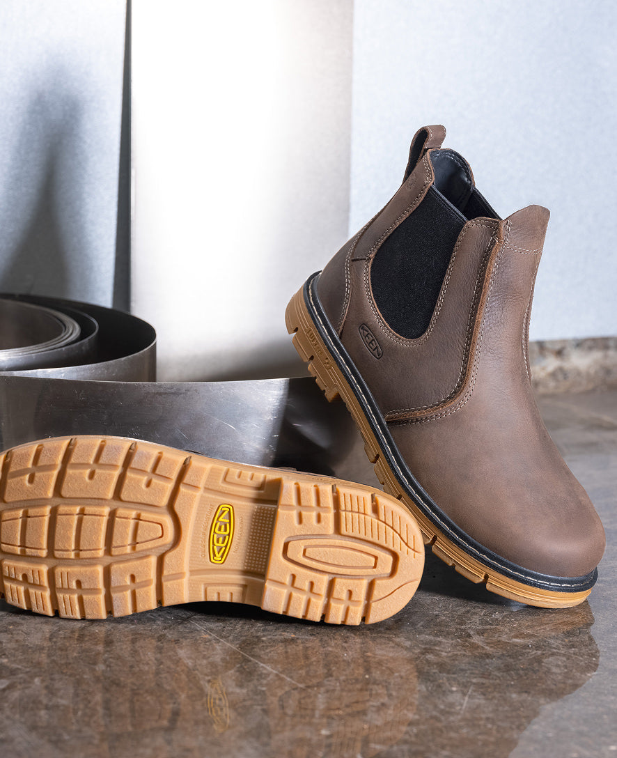 Men's San Jose Chelsea 90° Heel Boot (Aluminum Toe) Cascade Brown/Gum - Keen